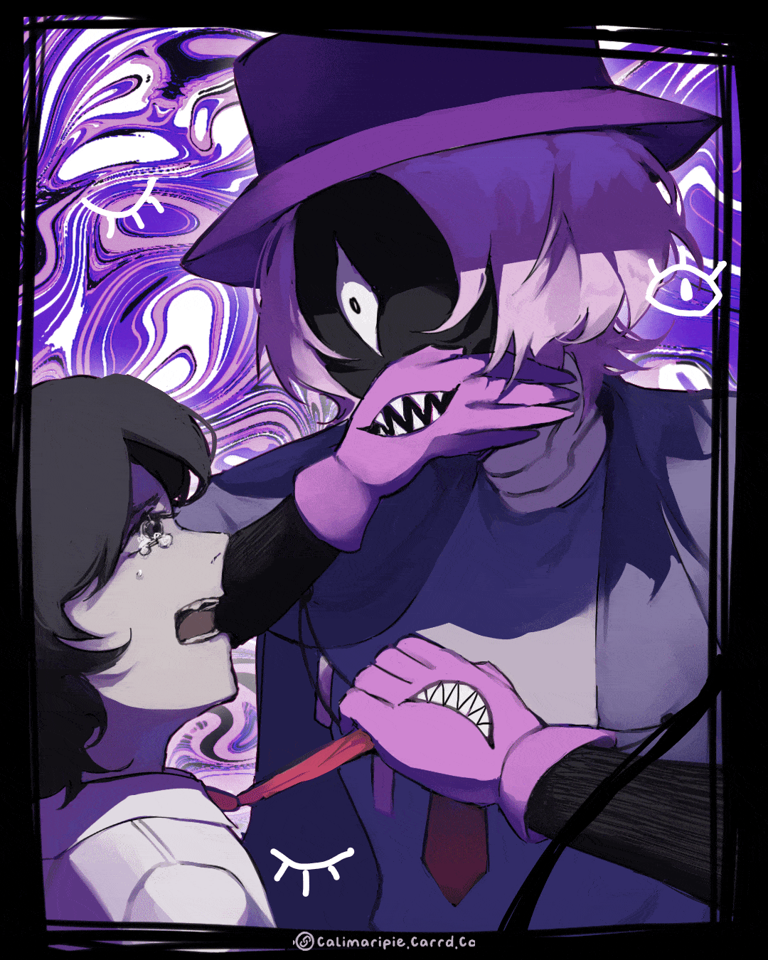 Artfight for Aeternumhenshin(right character The Color Seller) and Shopi_witch(left character Cal)